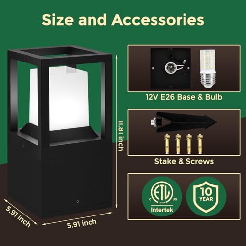 Gardencoin Low Voltage Landscape Lighting(5.9\'\' W, 11.8\'\' H), 12V LED Bollard Light with Replaceable Bulb, Modern Pathway Lights Wired, Widely Used Aluminum Waterproof Outdoor Floor Lamp, 4 Pack