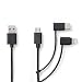 Produktbild 3 in 1-Kabel | USB 2.0 | USB-A Stecker | Apple Lightning 8-Pin/Type-C / USB Micro B Stecker | 480 Mbps | 1.00 m | Vernickelt | rund | PVC | Schwarz | Plastikbeutel