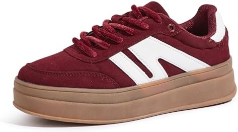 LUCKY STEP Damen Plateau Sneaker, Retro Freizeitschuhe mit Gummisohle | Synthetik-Obermaterial, Mesh-Futter, gepolsterte Einlegesohle, Schnürung und dicke Plateau-Gummisohle für de