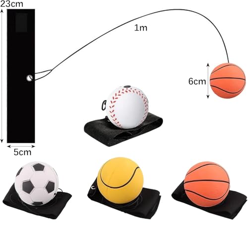 SHSHbuy 4 Stück Springball mit Schnur,Ø 6cm Handgelenk Return Ball,Springball Returnball Flummi Armband Sport Spielzeug für Kinder Erwachsene,Fußball/Basketball/Tennisball/Baseball