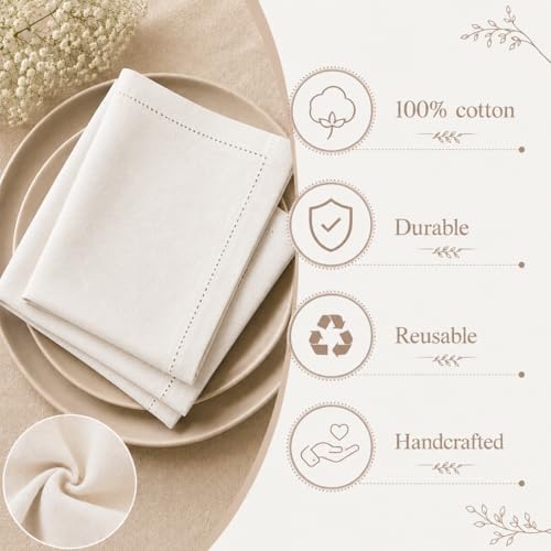 Cotton Cloth Napkins Set of 12, 18x18 Cotton Napkin Cloth Washable, Soft, Reusable Napkins for Wedding, Parties, Christmas, Thanksgiving, Everyday Use (Off White) - ALPHA Living HOME by Alpha Living Home - Used condition - Image 5