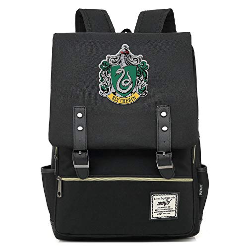 NYLY Mochila Slytherin College  Vintage Gold Zipper School Bag Large Negro