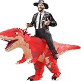 MXoSUM Inflatable Dinosaur Costumes for Adult T-REX Ride on Halloween Costume Funny Dino Blow up Costume (Red)