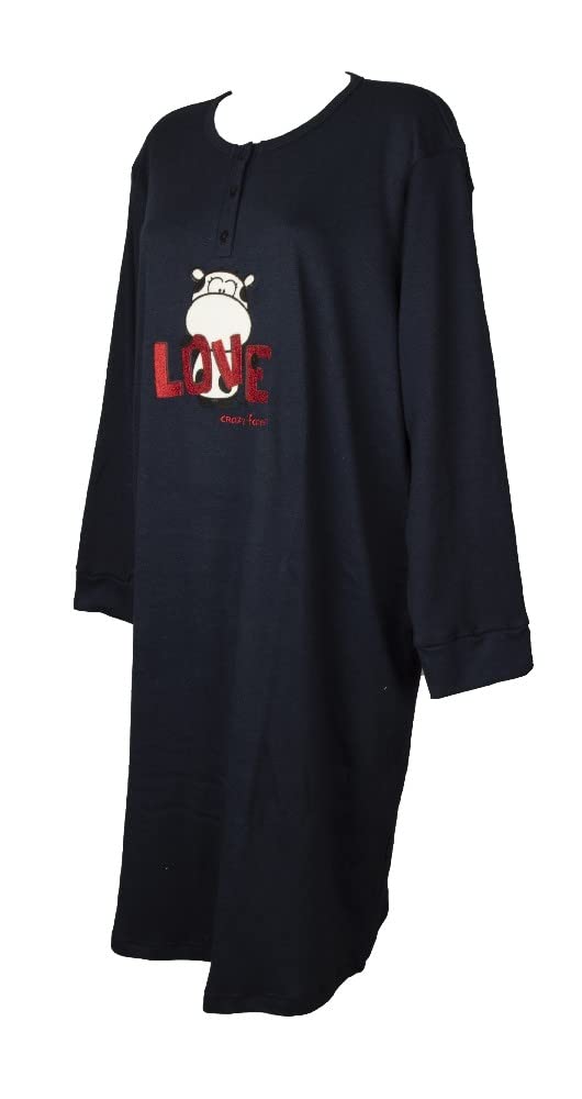 CRAZY FARM camisón de Mujer sobre Talla Grande algodón Interlock Invierno Cuello tunecino artículo 15787, 2481 Love Navy, XXL