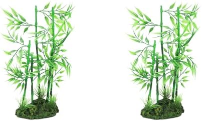 Pssopp 2Pcs Aquarium Bamboo Plant, Fish Artificial Bamboo Plant Green Leaf Plant Water Grass Aquatic Plastic Ornament Landscape Decor