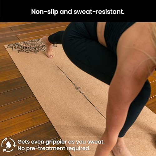 Image of Luxury Cork Yoga Mat - Non Slip, Extra Thick Grip. Extra Large & Long. More Comfort and Support. Tough Enough For Hot Yoga. Cork + Natural Rubber, Non Toxic and Eco Friendly. Optional Alignment Lines.