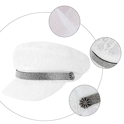 Meyaus Women Rhinestone Summer Autumn Spring Thin Lace Newsboy Cap Visor Flat Top Cabbie Painter Hat #TOP3