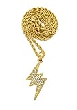 CBC Crown Stone Filled Lightening Bolt Style Pendant in 18'/20'/24' Box, Cuban, Franco or Rope Chain Necklace in Gold or Rhodium Tone (Bolt Style 3 - Gold 24' Rope)