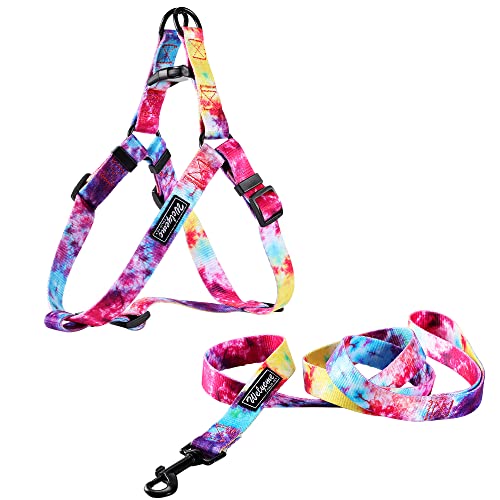 Welyeme Tie Dye No Pull Dog Harness and Leash Set for Small Medium Large Dogs, Rainbow Dog Harness