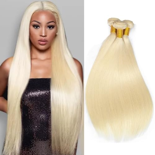 LAPONDAI 613 Bundles Human Hair 12A Grade Straight Blonde Bundles Human Hair 100% Unprocessed Brazilian Virgin Raw Hair Quick Weave for women 3 Bundle Deals Hair Extensions 14 16 18 Inch