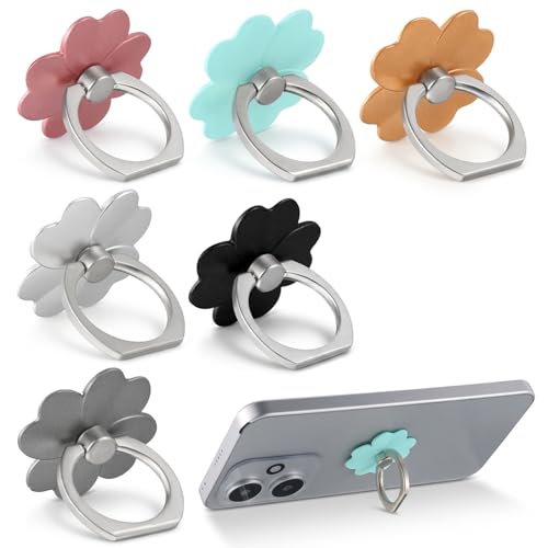 JJUNW 6pcs Cell Phone Ring Stand, Cell Phone Ring Holder Flower Metal Finger Ringsocket 360 Rotation 180°Angle Adjustable Phone-Holder Ringgrip for Smartphones