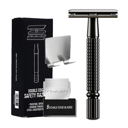 Lunaobrik Razores de seguridad para hombres, maquinillas de afeitar de seguridad, corte de barba de doble filo, afeitadoras para afeitado y cómodo, maquinilla de afeitar manual con 5 recargas