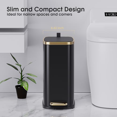 Ceroelda CS203-B Small Bathroom Trash Can With Lid Soft Close-5L/1.3 Gal Slim Garbage Can-Metal Step Wastebasket-Rectangle Narrow Waste Bin thumb #2