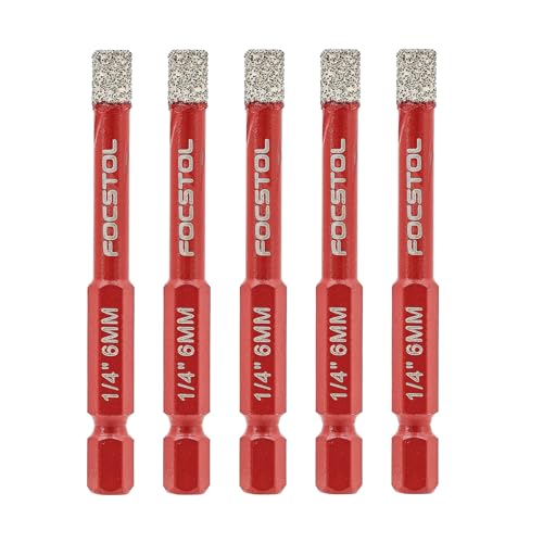 Dry Diamond Drill Bits Set - FOCSTOL 5pcs 6mm Diamond Hole Saw Kit with Quick Change Hex Shank for Ceramic Porcelain Tile Marble Granite Quartz