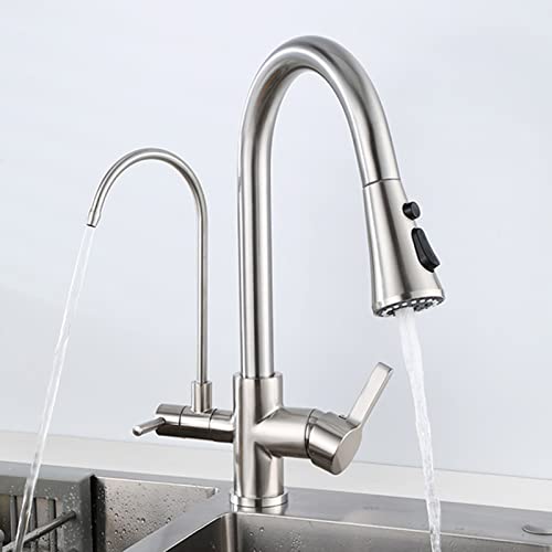 Robinet de cuisine à 3 voies avec pulvérisateur extractible pour évier et eau potable