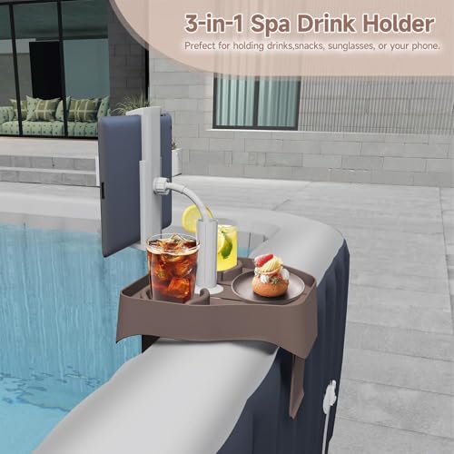 Table d'appoint pour piscine gonflable et plateau de spa avec porte-gobelets