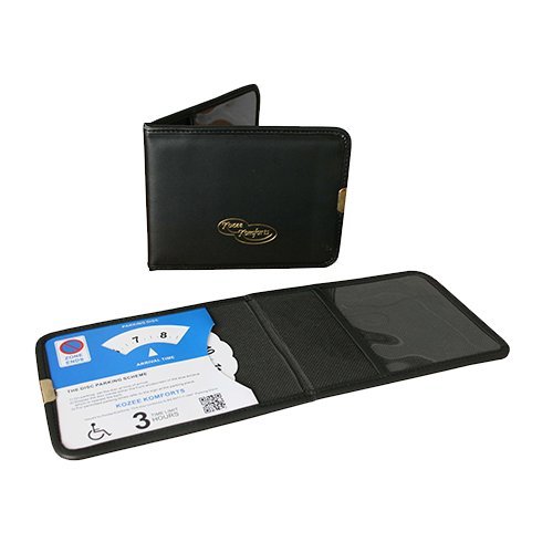 Kozee Komforts Disabled Blue Badge Holder - Elegant & Durable Leather Badge Cover with Timer and Transparent Pocket - Black