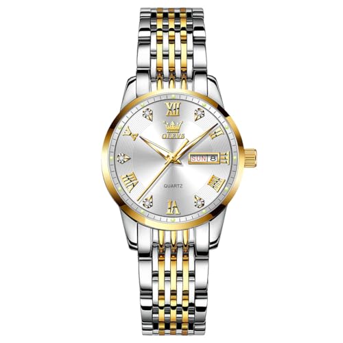 Image of OLEVS Watches for Women Diamond Luxury Waterproof Stainless Steel Day Date Dainty Analog Quartz Womens Watches for Small Wrists A Thoughtful Gift for Mother's Day,Birthdays or Anniversaries