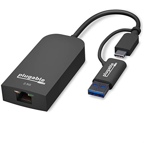 Plugable 2.5G USB C and USB to Ethernet Adapter, 2-in-1 Adapter Compatible with USB C/Thunderbolt 3 or USB 3.0, USB-C to RJ45 2.5 Gigabit LAN Compatible with Mac and Windows
