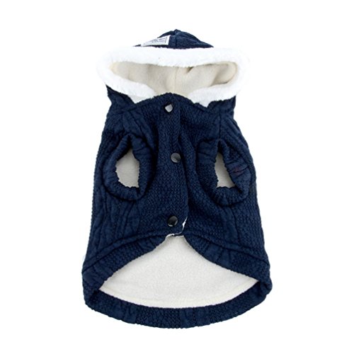 SMALLLEE_LUCKY_STORE Knitted Dog Clothes Jumper with Hood Warm Hoodie Jacket Coat for Small Dogs Blue M, M(Back:9.5";Chest:14.5") - Image 2