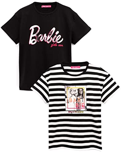 Barbie T-Shirt 2 Pack Girls Kids Doll Logo Striped Black & White Top 7-8 Years4