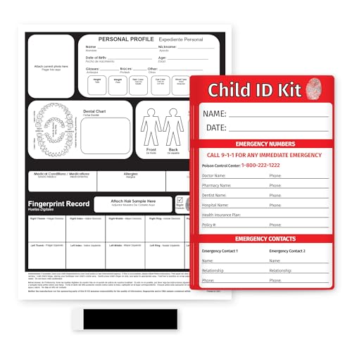 ZOCO – Child ID Kits (5-Pack) – Identification Cards for Kids with Fingerprint Ink Strip – Emergency Safety Kit for Parents Schools Daycare Travel – Missing Child Preparedness – Made in USA