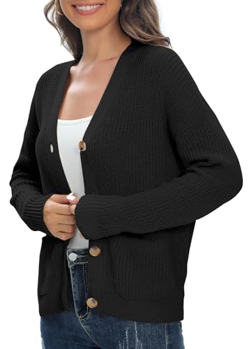 Urban CoCo Women's Lightweight Knit Open Front V-Neck Long Sleeve Button Down Casual Cardigan with Pockets3