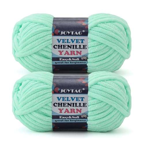Image of 2 Pack Chunky Chenille Yarn for Crocheting and Knitting Beginners,Thick Bulky Plush Fluffy Velvet Soft Baby Blanket Crochet Chenille Yarn for Crocheting Blankets /Amigurumi /DIY Crafts(Light Green