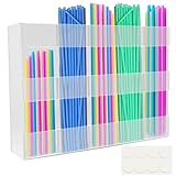 Clear Acrylic Straw Organizer with Extra Guard Panel for Short Straws, Kids Drinking Straws Holder, Reusable Storage Case for Smoothie/Reusable/Bubble Tea Straws， Countertop Cabinet Desktop Organizer