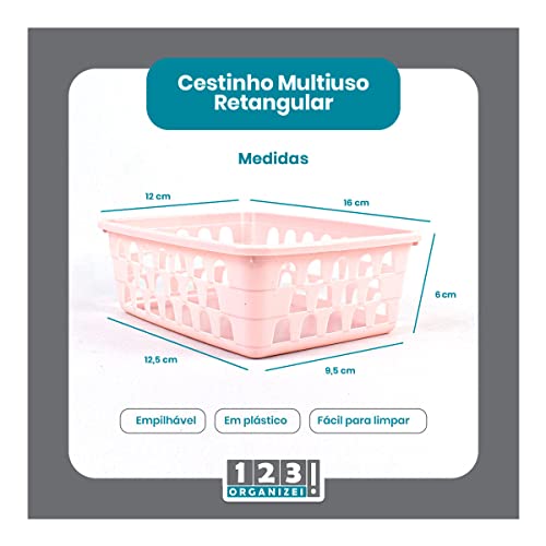Kit 10 Cestos Multiuso Organizador Pequeno 16x12x6Cm Rosa cestinha organizadora bebe 123Organizei