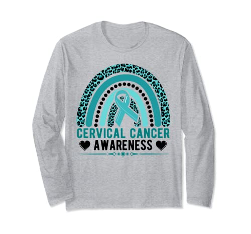 Cinta de concienciación sobre el cáncer cervical, color verde azulado y blanco Manga Larga