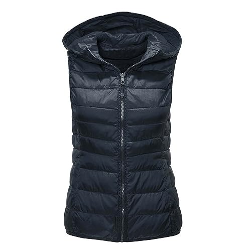 Flodxo Womens Gilets and Bodywarmers UK Winter Puffer Gilet Ladies Thermal Vest Lightweight Quilted Jackets Hood Warm Sleeveless Bodywarmer Outerwear Parka Coats Hooded Down Jacket Navy S