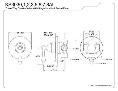 Kingston Brass KS3037AL 3-Way Diverter Valve with Trim Kit, Brushed Brass by Kingston Brass - Image 4