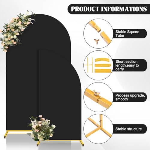 JaGely 3 Sets Wedding Metal Arch Backdrop Stands with Covers 7.2 ft/5 ft Frame Arched Backdrop Polyester Fitted for Party Ceremony Decor(Black) by JaGely - Used condition - Image 4