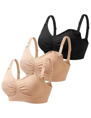 Image of HOFISH 3PACK Full Bust Seamless Nursing Maternity Bras Bralette S-XXL with Extra Bra Extenders & Clips