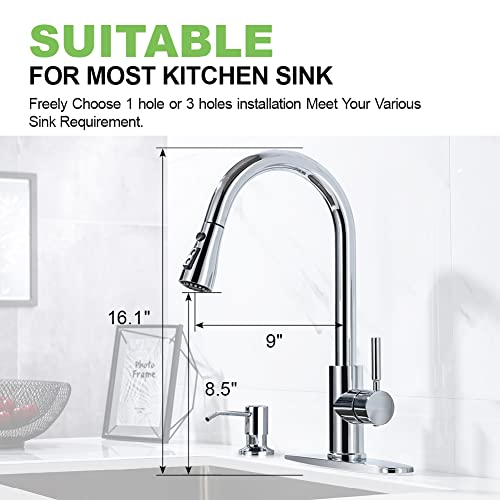 Sink Faucet, Pull Down Kitchen Faucet With Sprayer Stainless Steel Rv Kitchen Faucet Single Handle 1 Or 3 Hole Kitchen Sink Faucet With Soap Dispenser, Polished Chrome Wewe #TOP1