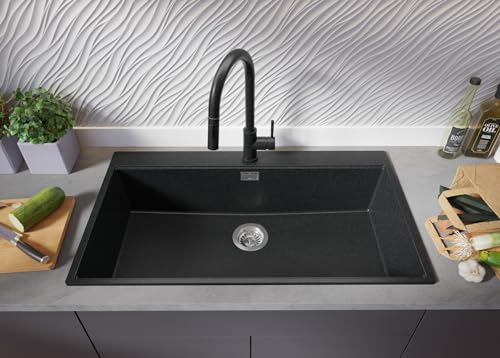 Évier d'angle 88x50cm lavabo cuisine 1 bac graphite avec kit de vidage complet