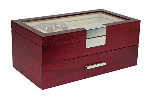Timelybuys 24 Xl Oversized Extra Large Cherry Wood Watch Box Display Case 2 Level Storage Jewelry Organizer With Glass Top, Stainless Steel Accents, And Drawer For Luxury Big Face Watches #TOP5