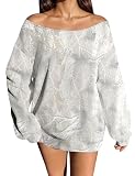 Navonta Womens Camo Off Shoulder Sweatshirt Oversized Graphic Maple Leaf Print Fleece Long Sleeve Trendy Pullover Hoodie