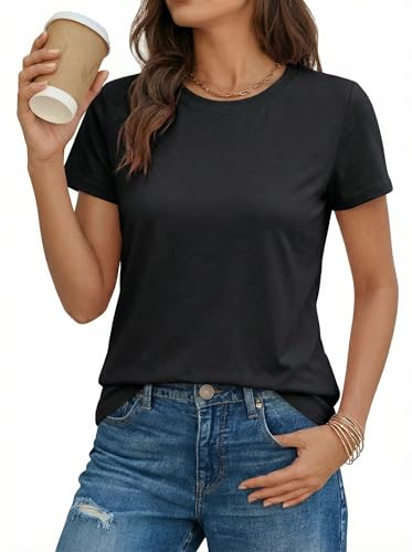 TACVASEN Women's Cotton T Shirts Short-Sleeve T-Shirt Casual Tops Basic Tees Crewneck T-Shirt
