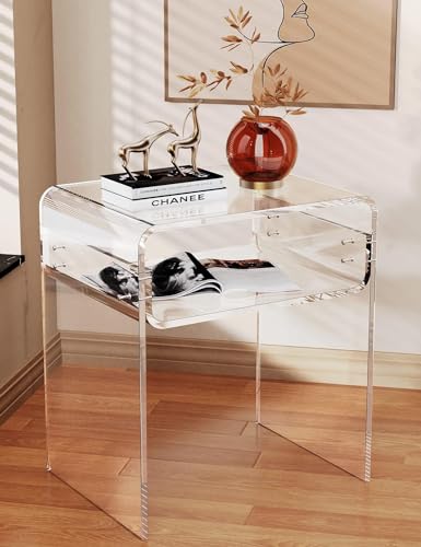 Solaround UXINGCTG00 Clear Acrylic End Table 2-Tier Bedside Nightstand thumb #6