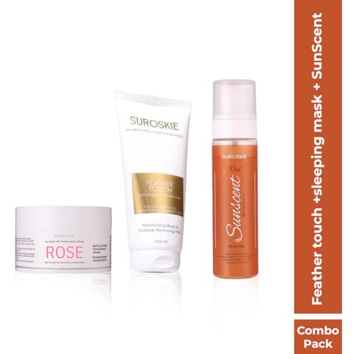 Image of Suroskie Ultra Glow Trio | Feather Touch (100Ml) + Sleeping Mask (50Ml) + Sunscent Spf 50 Pa+++ (100Ml) | For Glowing, Hydrating & Refreshing Skin | All Skin Type | For Men & Women