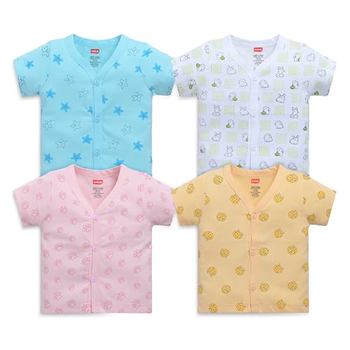 Image of LuvLap Baby Girls Regular Fit 100% Cotton Half Sleeves Girls Jhabla Shirt Pack of 4