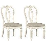 Signature Design by Ashley Realyn French Country Ribbon Back Dining Chair, 2 Count, Chipped White