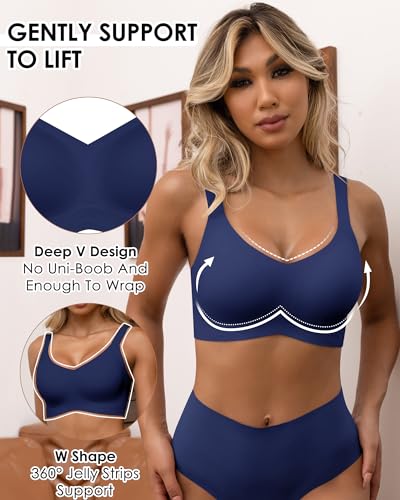 Image of HORISUN Seamless Bras Full Coverage Wireless Push Up Bra for Women No Underwire Comfort V Neck Bralettes with Support