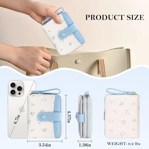 Image of BIAOTIE Wallet for Women Cute Floral Flower Wallet RFID Credit Card Holder Purse Small Bifold Zipper Coin Pocket Purse with ID Windows (T- Blue)