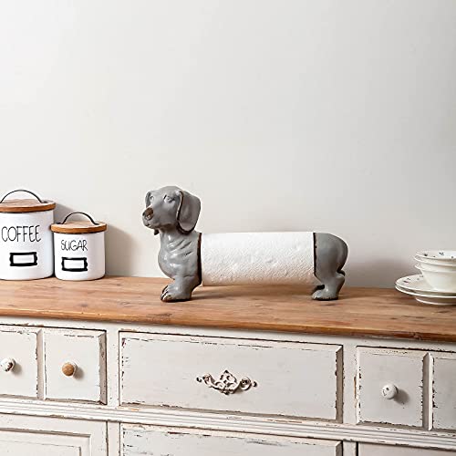 Nikky Home Dachshund Dog Paper Towel Holder Wiener Dog Vintage Decorative Animal Tissue Towel Display Stand For Countertop Rustic Country Kitchen Toilet Farmhouse Decor Gift, Grey Dog #TOP4