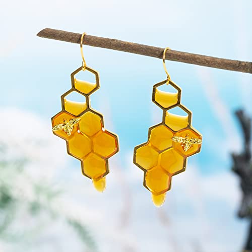 Bumble Bee Earrings-Honeycomb Earrings For Women -Honey Jar Earrings Asymmetrical Earrings Bee Costume Women4