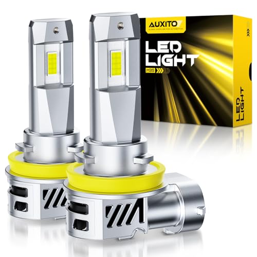 AUXITO H11 Light Bulbs, 40000LM 6500K Cool White H9/H8/H11 LED Fog Light Bulbs with Fan 1:1 Mini Size, CANbus Ready No Flicker, Pack of 2