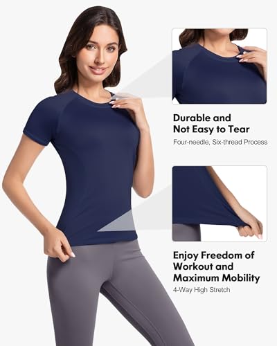 Women's Short Sleeve Compression Shirts Athletic T-Shirts Workout Tops for Gym Yoga Running3